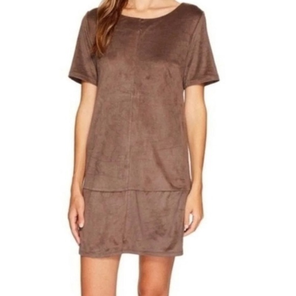 Anthropologie Bishop & Young Brown Faux Suede Shift Mini Dress Minimalist - Picture 1 of 5